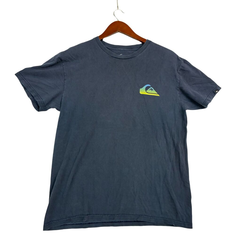 Quiksilver Men’s T-Shirt Blue Large Logo Back Graphic Surf Skate Tee